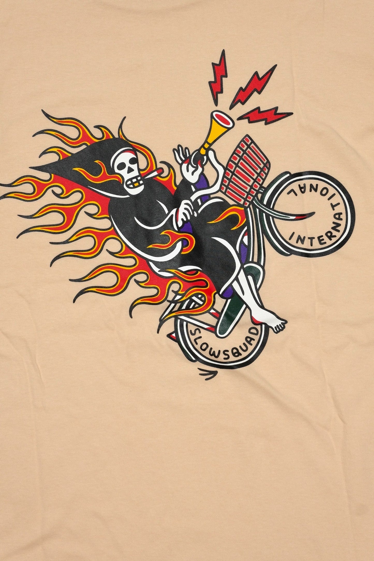 Slow Squad International - Mamachari Fire Wheelie T-Shirt - Natural