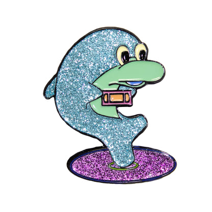 OHSHIT! - Blue Glitter Dolphin Pin