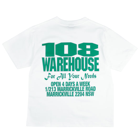 108WAREHOUSE - Shop T-Shirt (Green on White)