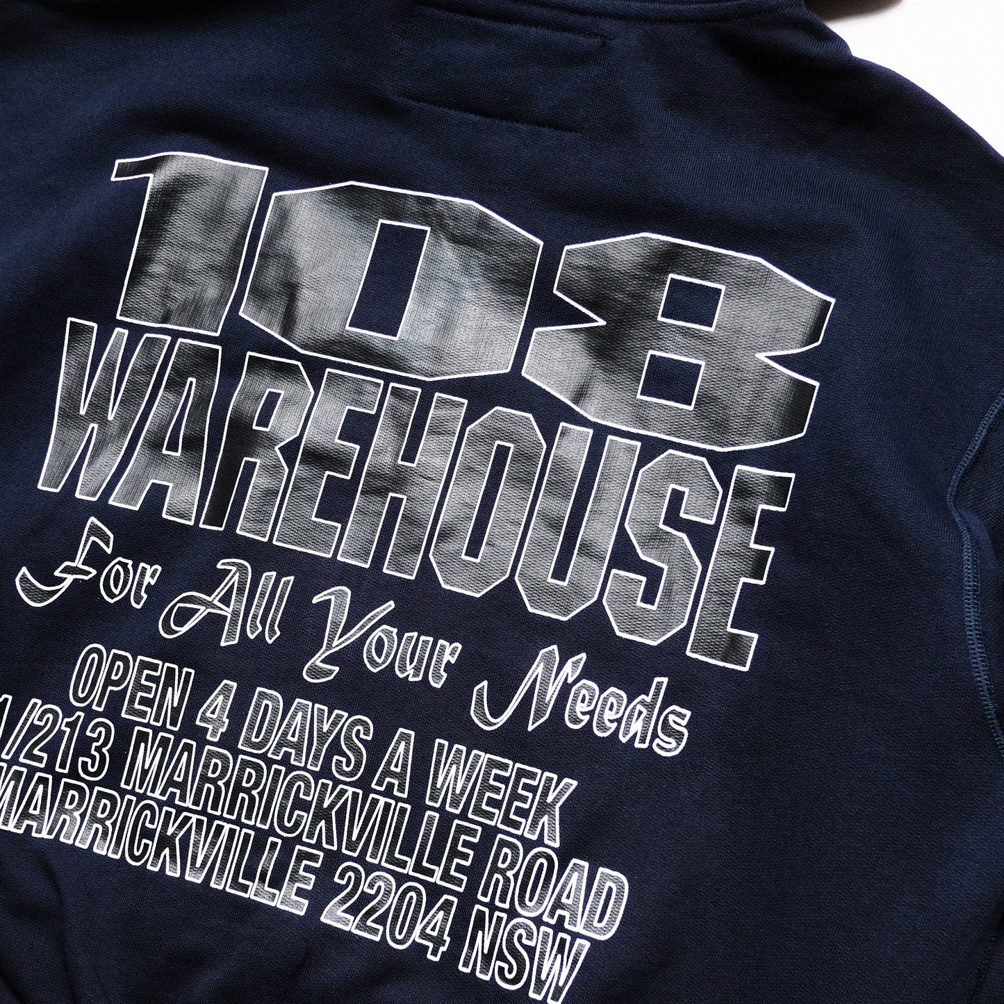 108WAREHOUSE - Cropped Zip Shop Logo Hoodie - Navy