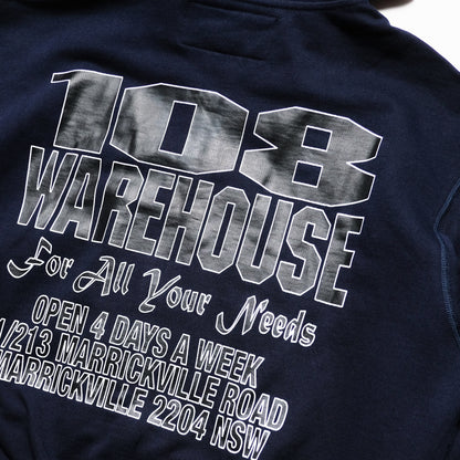 108WAREHOUSE - Cropped Zip Shop Logo Hoodie - Navy