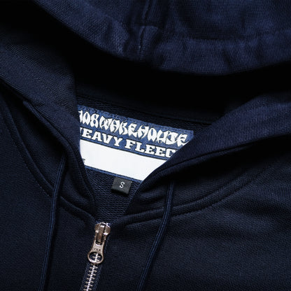 108WAREHOUSE - Cropped Zip Shop Logo Hoodie - Navy