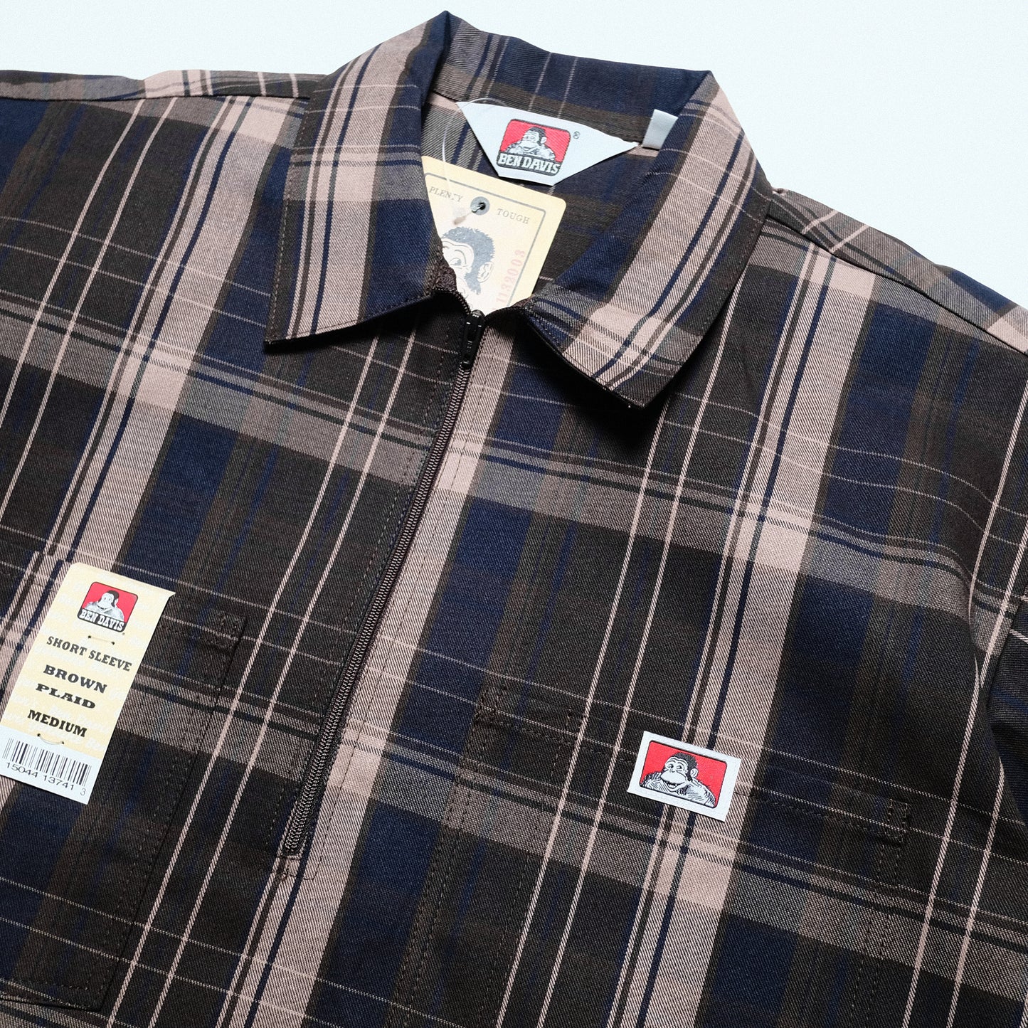 Ben Davis - Short Sleeve Half Zip Plaid (Brown)