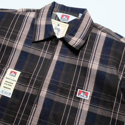 Ben Davis - Short Sleeve Half Zip Plaid (Brown)