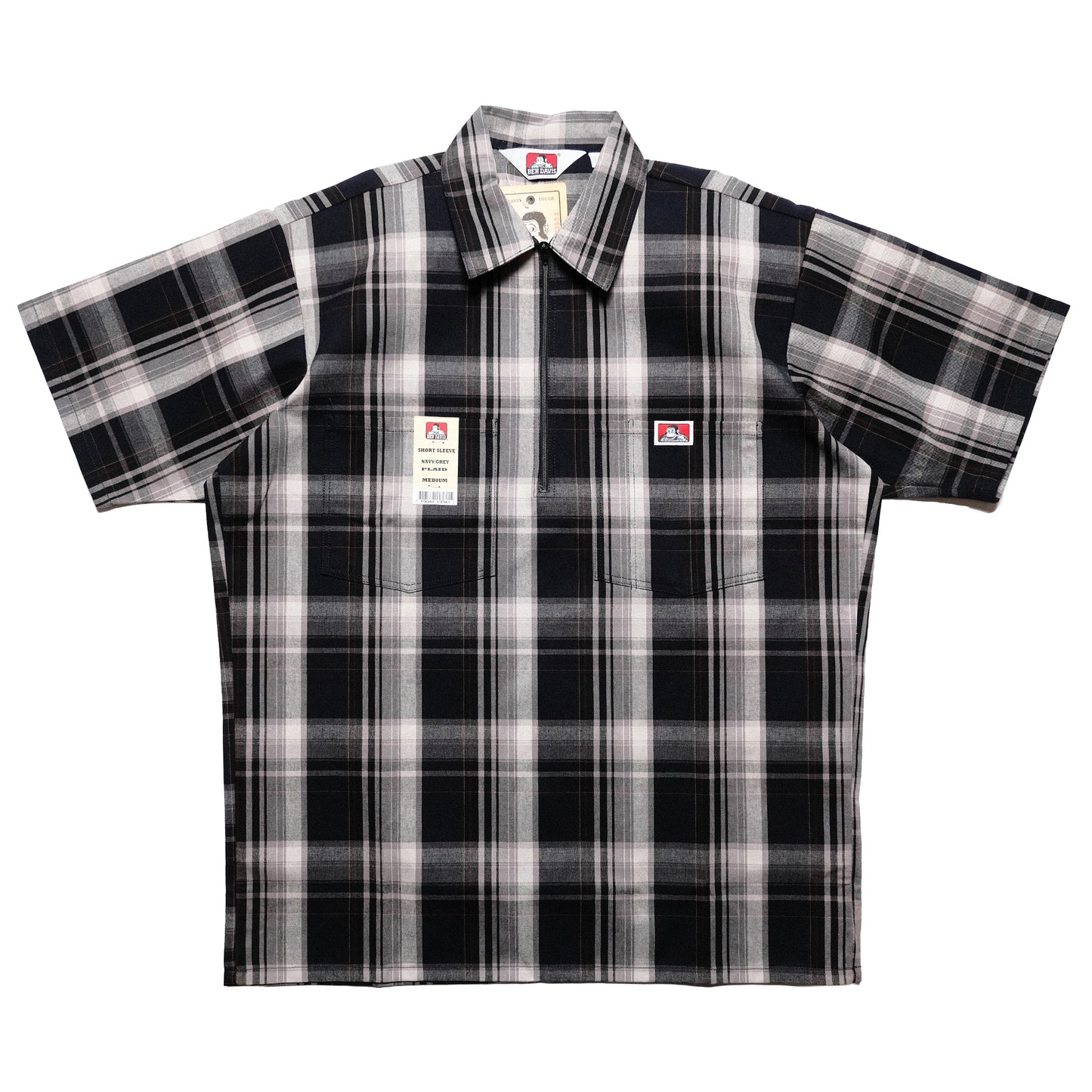 Ben Davis - Short Sleeve Half Zip Plaid (Navy/Grey)