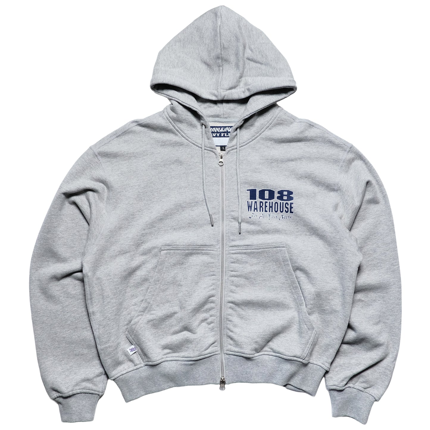 108WAREHOUSE - Cropped Zip Shop Logo Hoodie - Grey