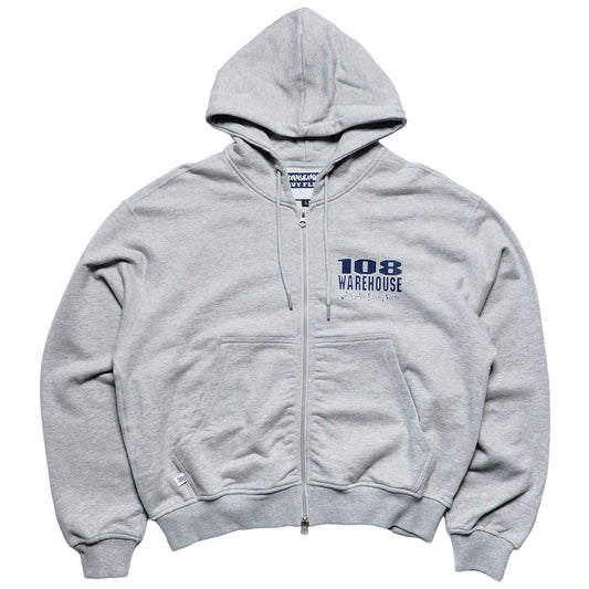 108WAREHOUSE - Cropped Zip Shop Logo Hoodie - Grey