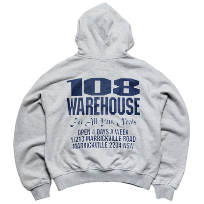 108WAREHOUSE - Cropped Zip Shop Logo Hoodie - Grey