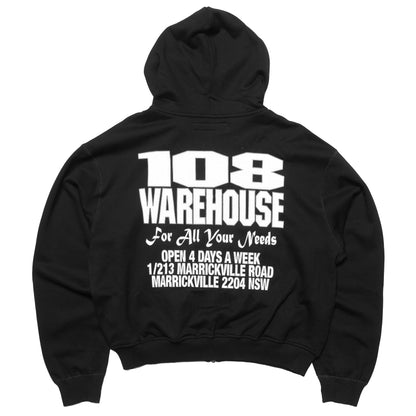 108WAREHOUSE - Cropped Zip Shop Hoodie - Black