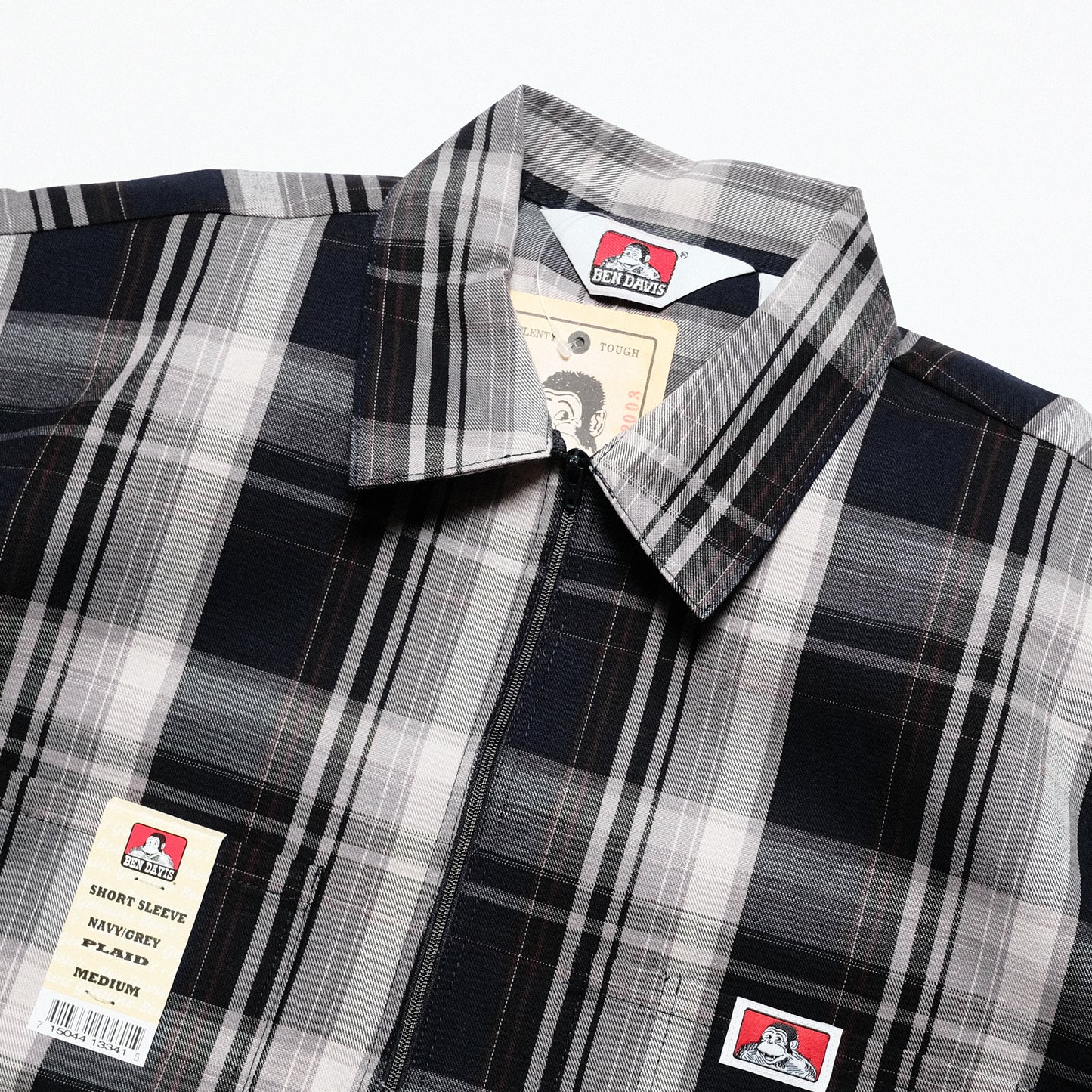 Ben Davis - Short Sleeve Half Zip Plaid (Navy/Grey)