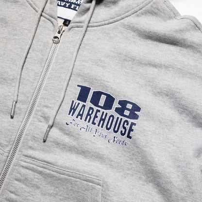 108WAREHOUSE - Cropped Zip Shop Logo Hoodie - Grey