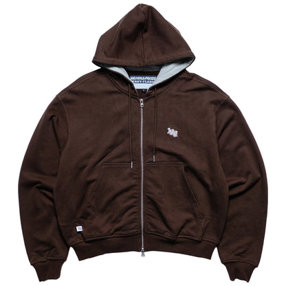 108WAREHOUSE - Cropped Zip Team Logo Hoodie - Brown
