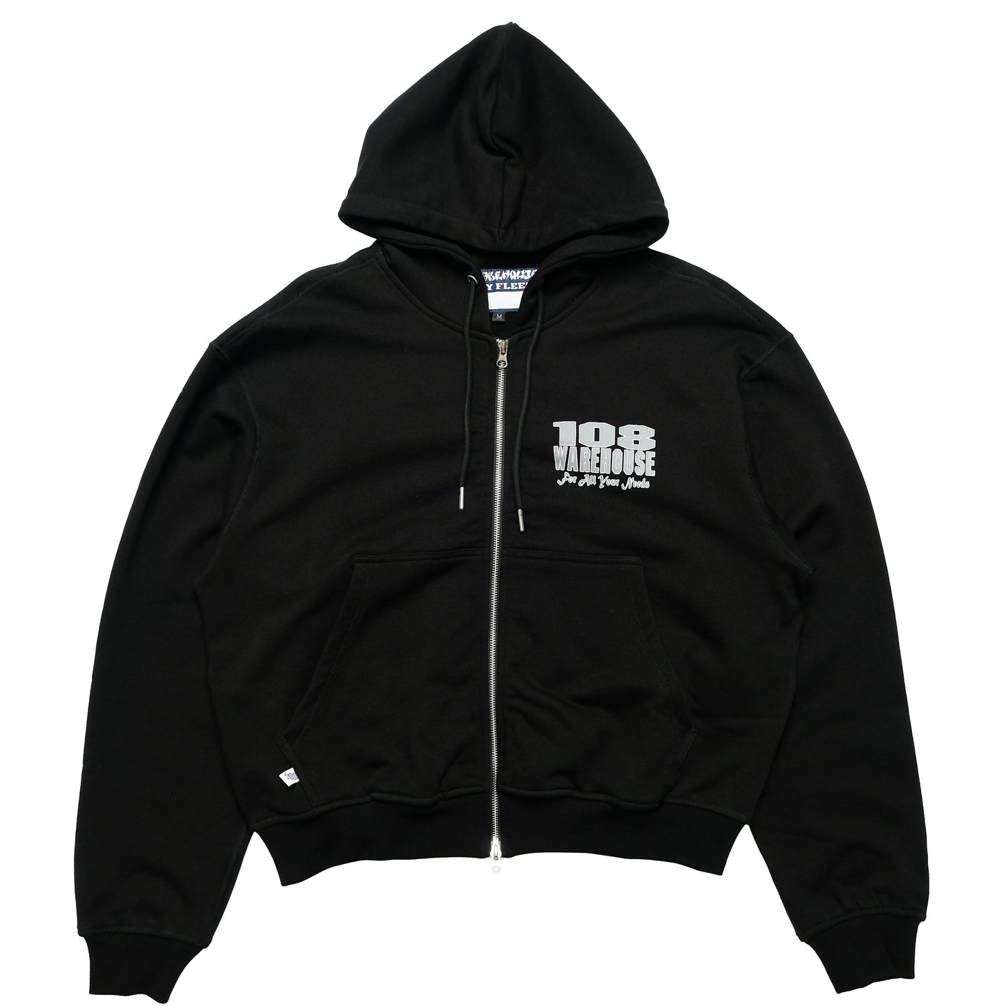 108WAREHOUSE - Cropped Zip Shop Logo Hoodie - Black