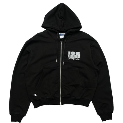 108WAREHOUSE - Cropped Zip Shop Logo Hoodie - Black