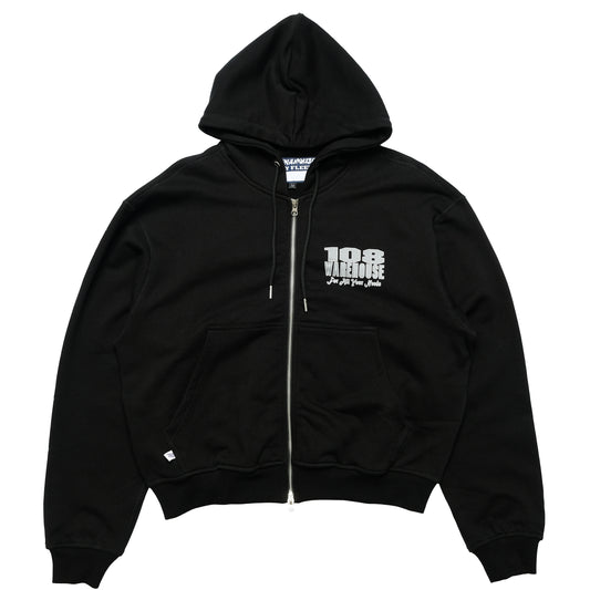 108WAREHOUSE - Cropped Zip Shop Logo Hoodie - Black