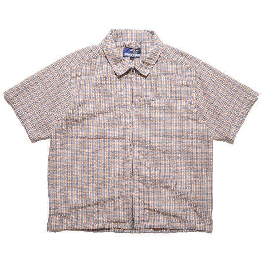 108WAREHOUSE - Seersucker SS Zip Shirt - Apricot Plaid