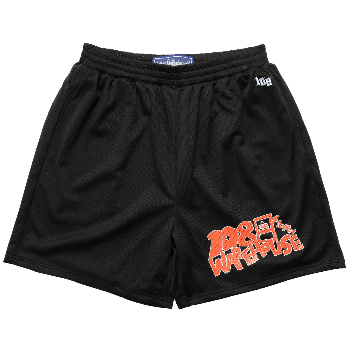 108WAREHOUSE - Orange Door Logo Mesh Shorts - Black