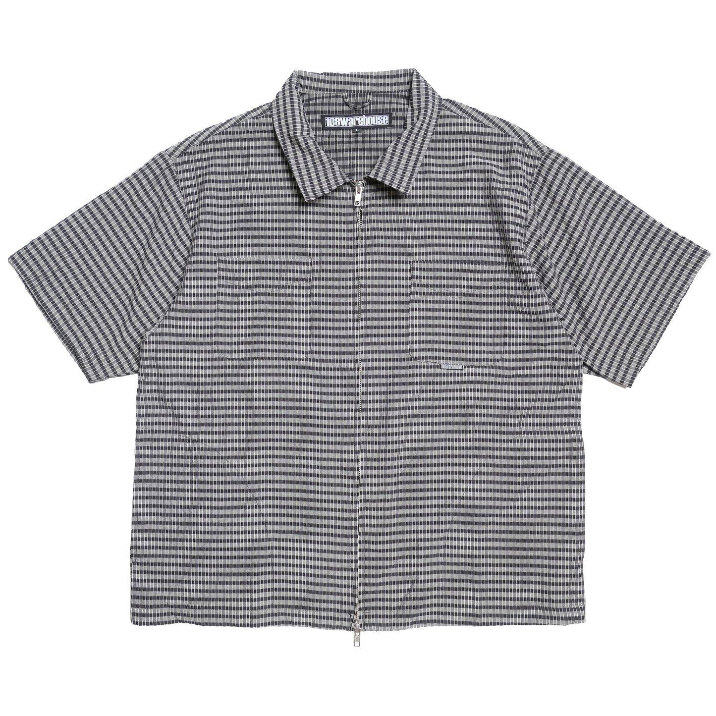 108WAREHOUSE - Seersucker Short Sleeve Zip Shirt - Black/Grey