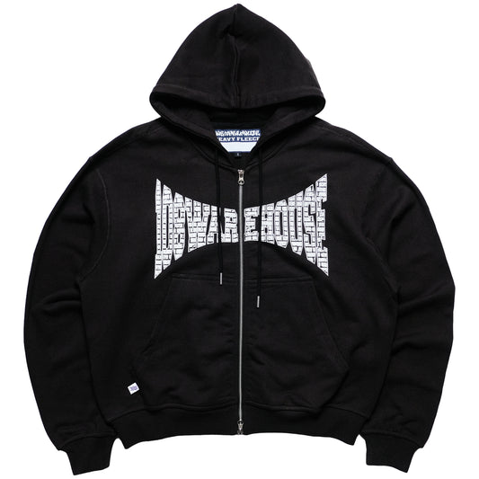 108WAREHOUSE - Cropped Zip Brick Logo Hoodie - Washed Black