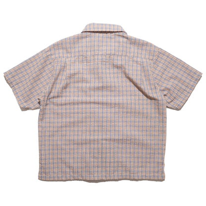 108WAREHOUSE - Seersucker SS Zip Shirt - Apricot Plaid