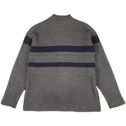 Y's For Men Grey Mock Neck Sweater - Navy Stripe