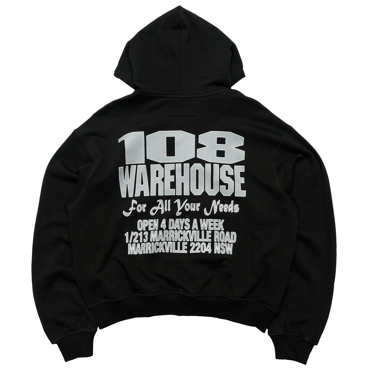108WAREHOUSE - Cropped Zip Shop Logo Hoodie - Black