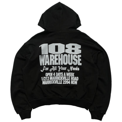 108WAREHOUSE - Cropped Zip Shop Logo Hoodie - Black
