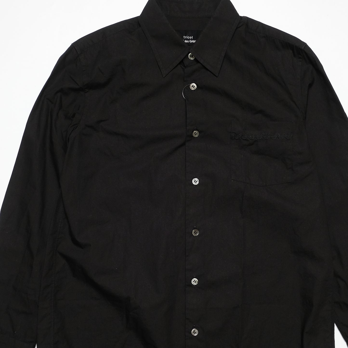 CDG Tricot Black Longsleeve Shirt - Pointed Collar