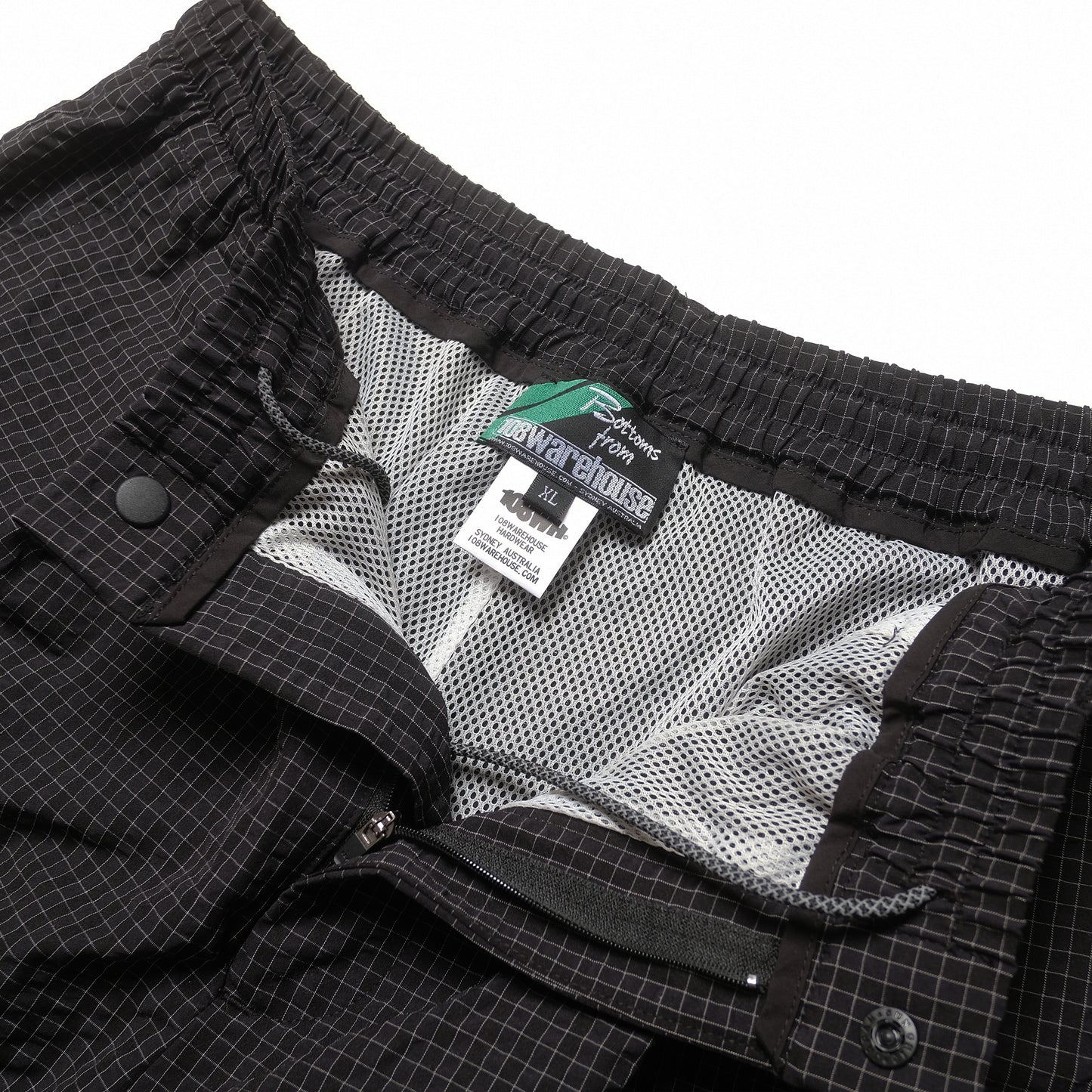 108WAREHOUSE - Plaid Crinkled Nylon Utility Shorts - Black / Blue