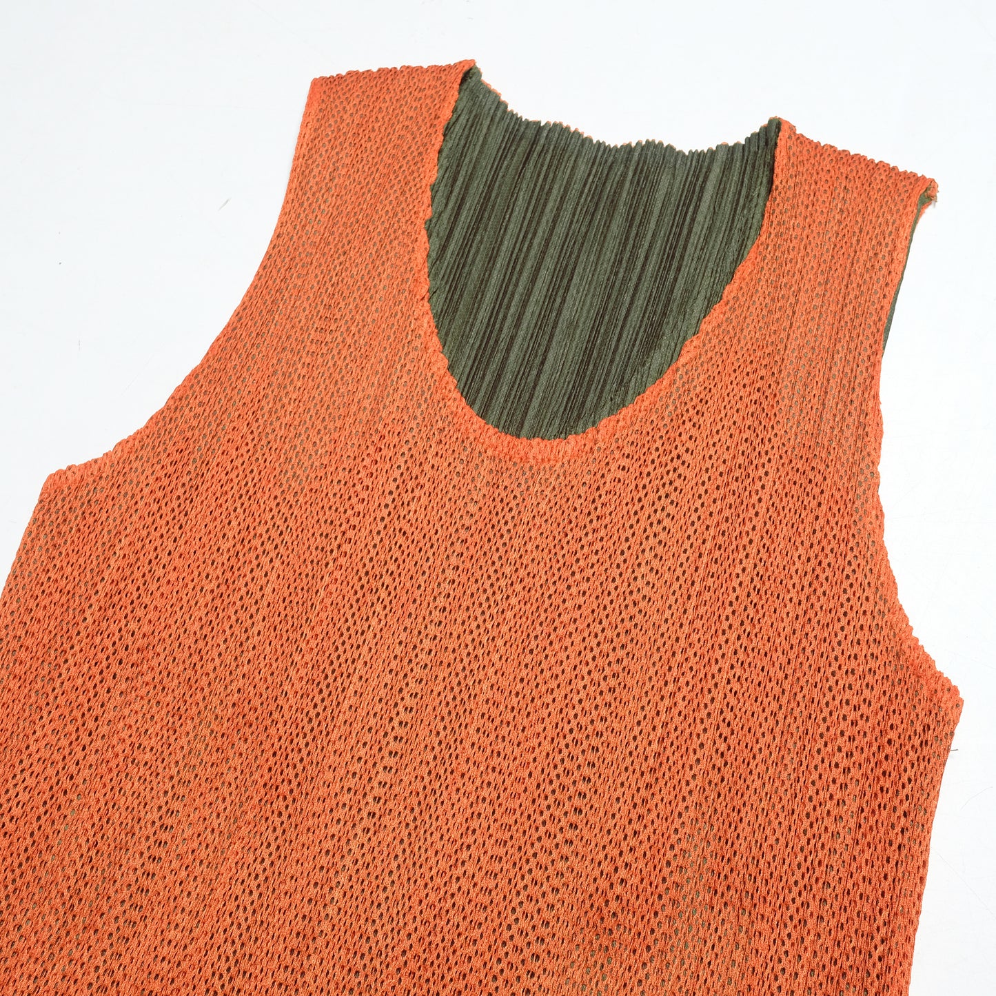 Issey Miyake Pleats Please Khaki/Orange Reversible Top