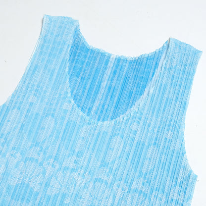 Issey Miyake Pleats Please Blue Sleeveless Top