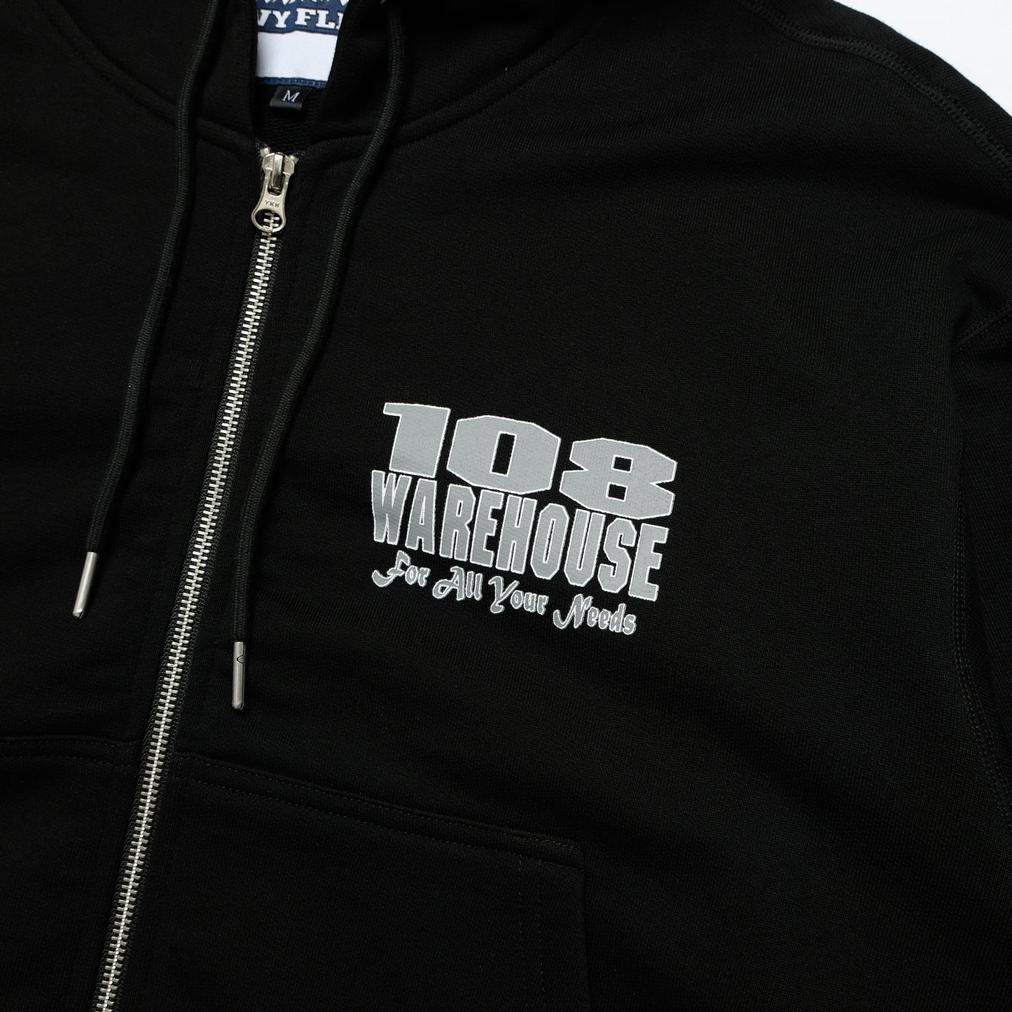 108WAREHOUSE - Cropped Zip Shop Logo Hoodie - Black