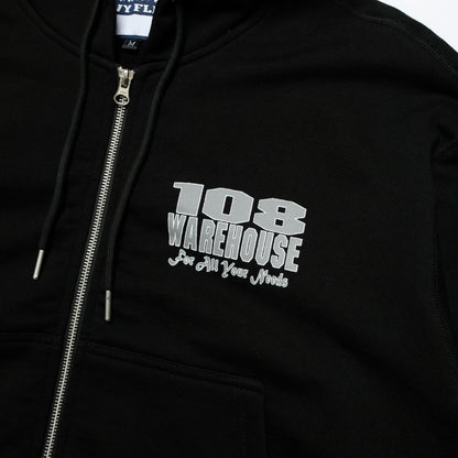 108WAREHOUSE - Cropped Zip Shop Logo Hoodie - Black