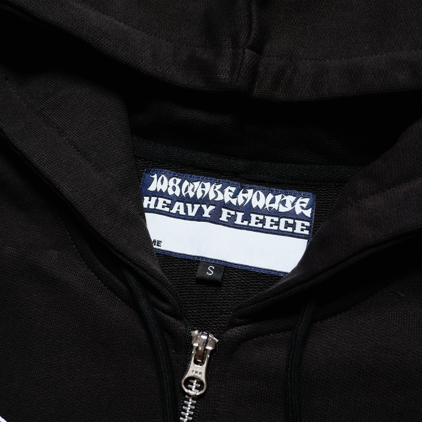 108WAREHOUSE - Cropped Zip Brick Logo Hoodie - Washed Black