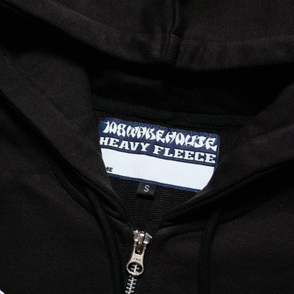 108WAREHOUSE - Cropped Zip Brick Logo Hoodie - Washed Black