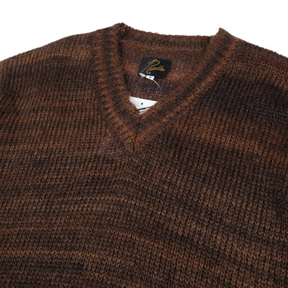 Needles Red/Brown Mohair Wool V Neck Sweater