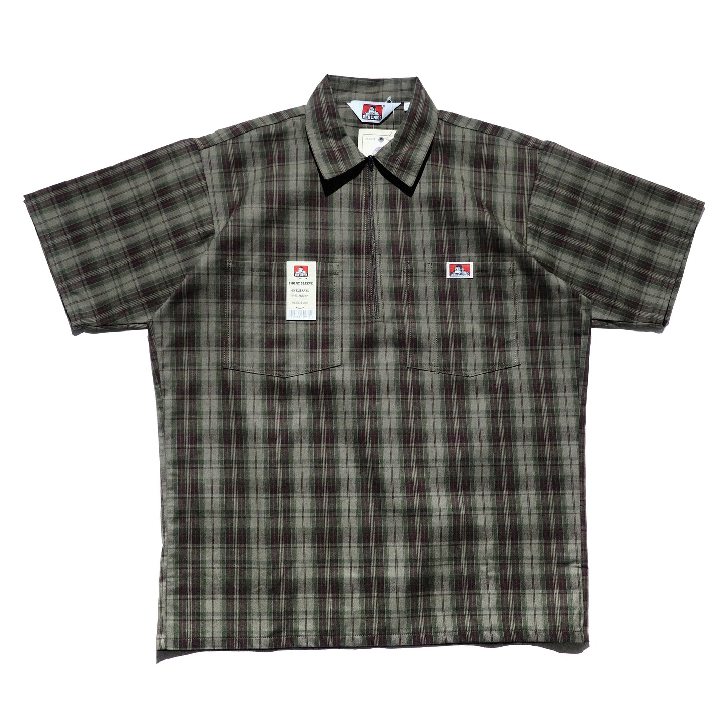 Ben Davis - Short Sleeve Half Zip Plaid (Olive)