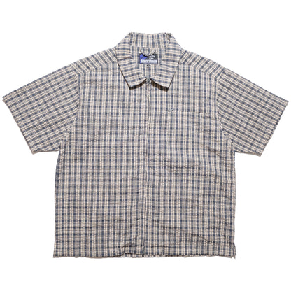 108WAREHOUSE - Seersucker SS Zip Shirt - Blueberry Plaid