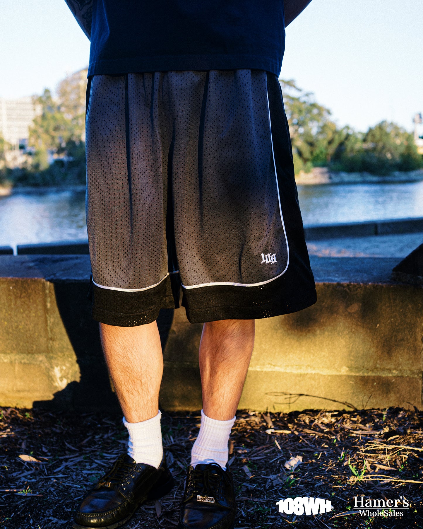 108WAREHOUSE - Two Panel Mesh Shorts - Black / Grey