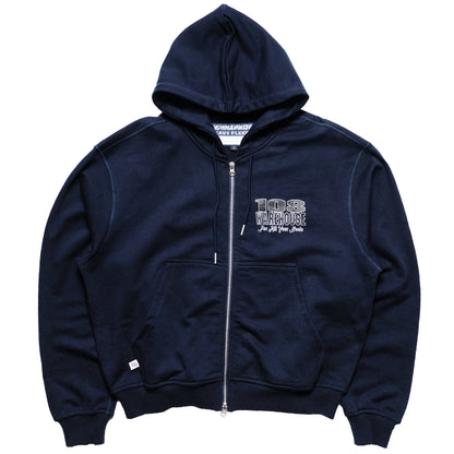 108WAREHOUSE - Cropped Zip Shop Logo Hoodie - Navy