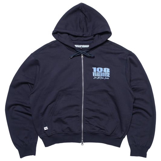 108WAREHOUSE - Cropped Zip Shop Hoodie - Navy