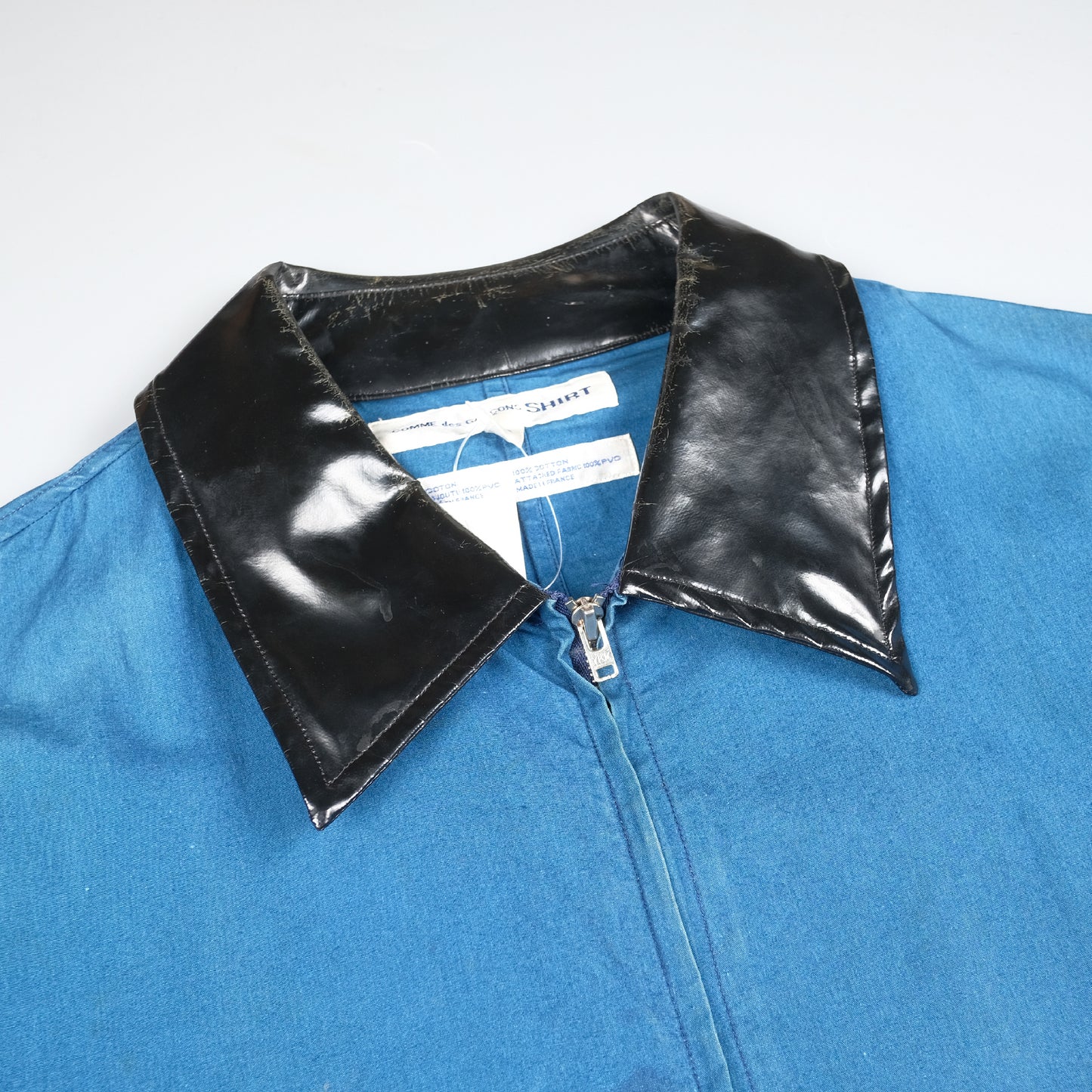 CDG Shirt Black Collared Blue Zip Up