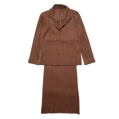 Issey Miyake Pleats Please Brown Skirt Set