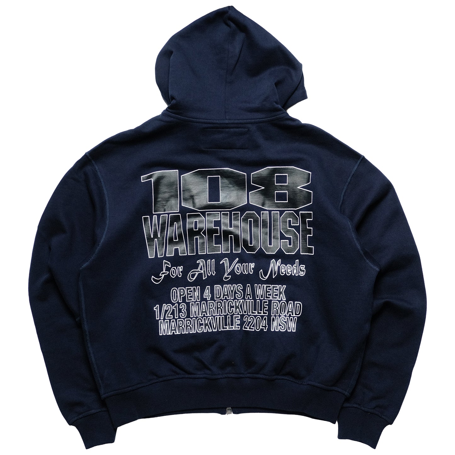 108WAREHOUSE - Cropped Zip Shop Logo Hoodie - Navy