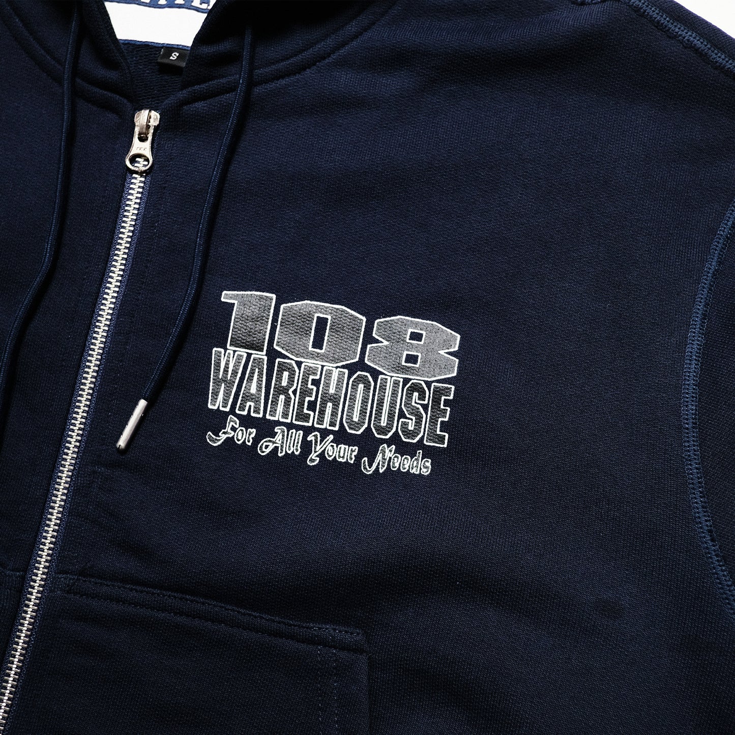 108WAREHOUSE - Cropped Zip Shop Logo Hoodie - Navy