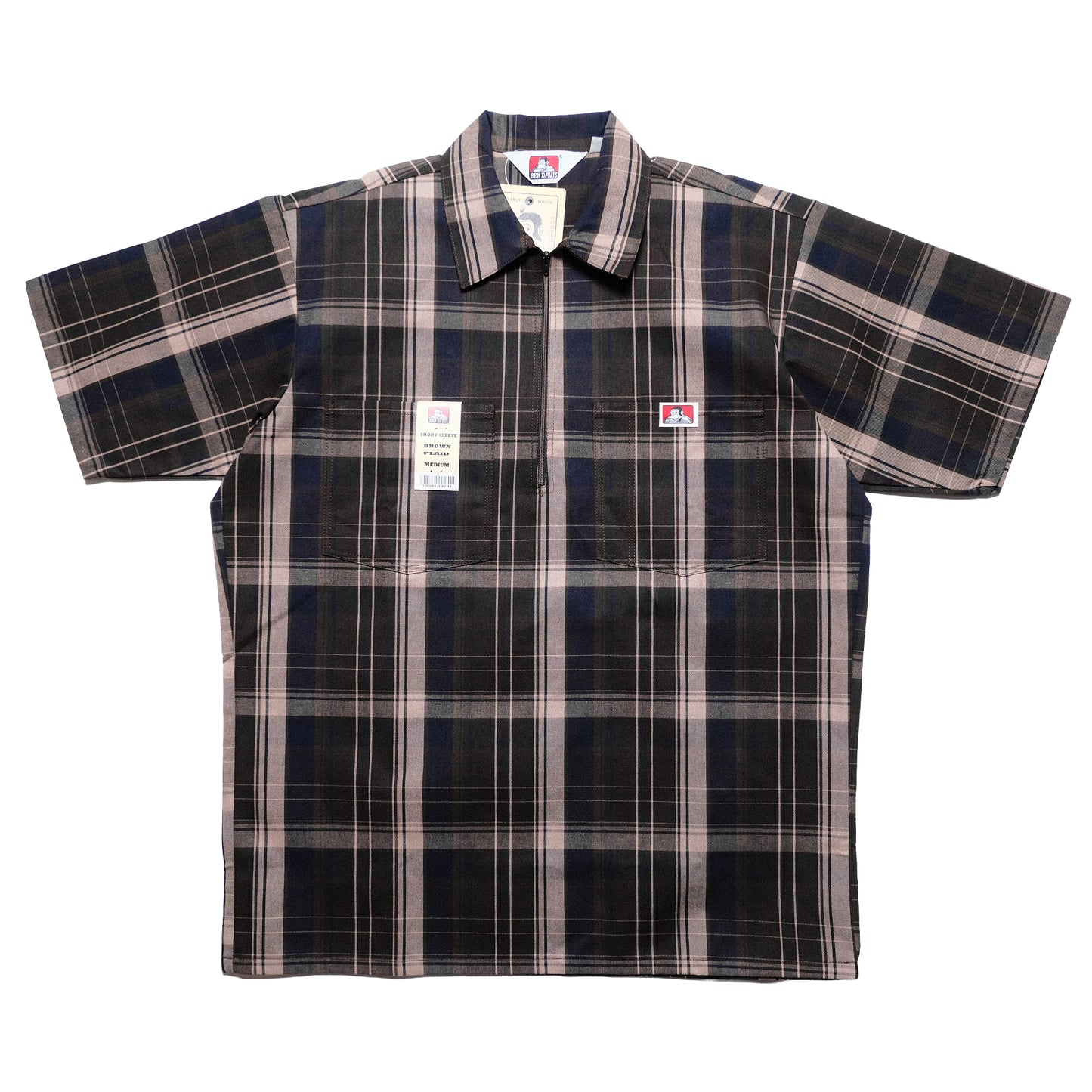 Ben Davis - Short Sleeve Half Zip Plaid (Brown)