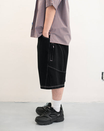 DeMarcoLab - Denim Moto Shorts - Black