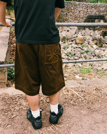 Pseushi - Pleated Oversized Shorts - Brown