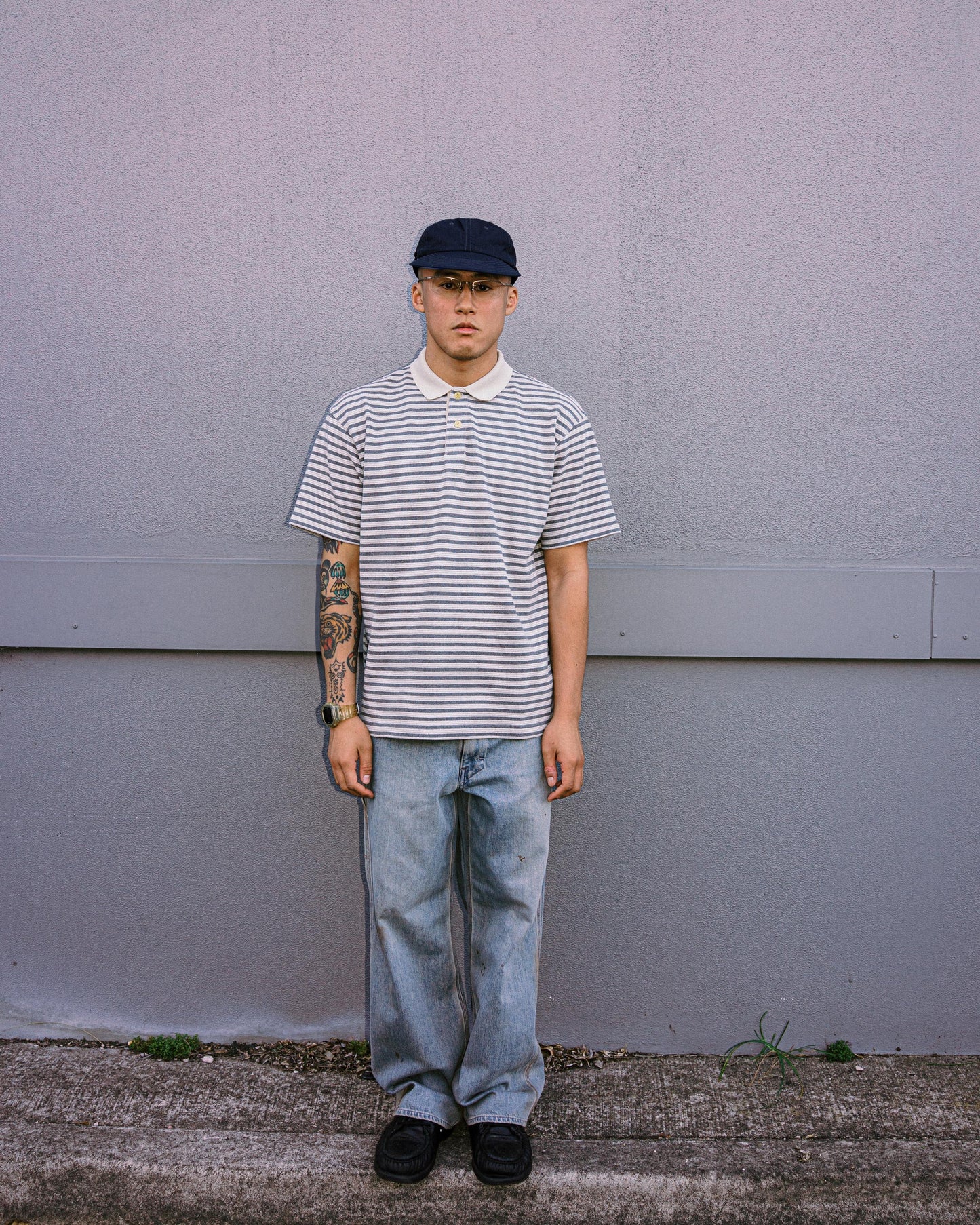 Khakis - Stripe S/S Polo - Grey