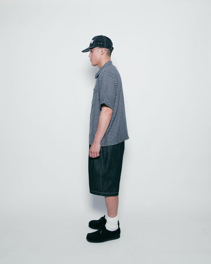 108WAREHOUSE - Seersucker Short Sleeve Zip Shirt - Black/Grey